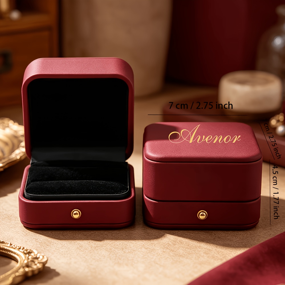 Personalized Retro PU Leather Ring Box, Custom Engagement Organizer